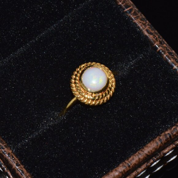 Certified Natural 1.18Cts Cabochon Opal 750 18K Solid Gold Bezel Filigree Ring - Picture 9 of 10